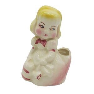 VINTAGE Midcentury Handpainted Ceramic Dutch Girl w/ Watering Can Indoor Planter